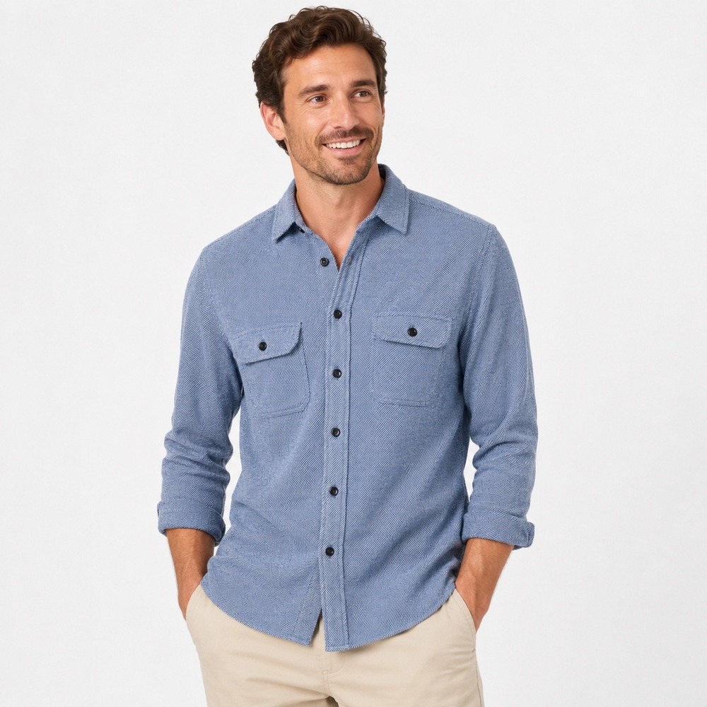 Faherty Legend Sweater Shirt Mens Medium Blue Stripe Workwear Button Down